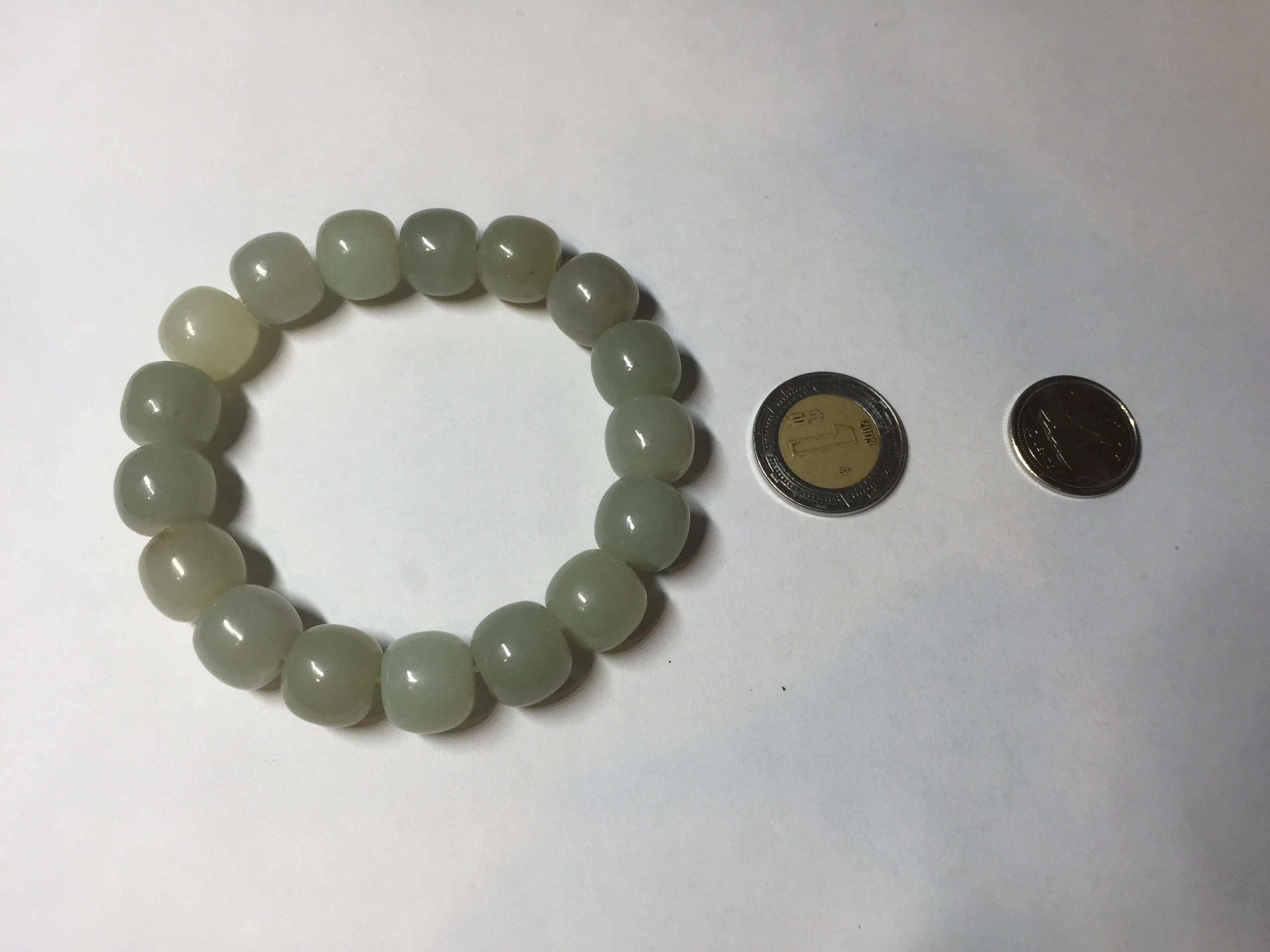 12x10.9mm 100% Natural light green/yellow vintage style nephrite Hetian Jade bead bracelet HE94