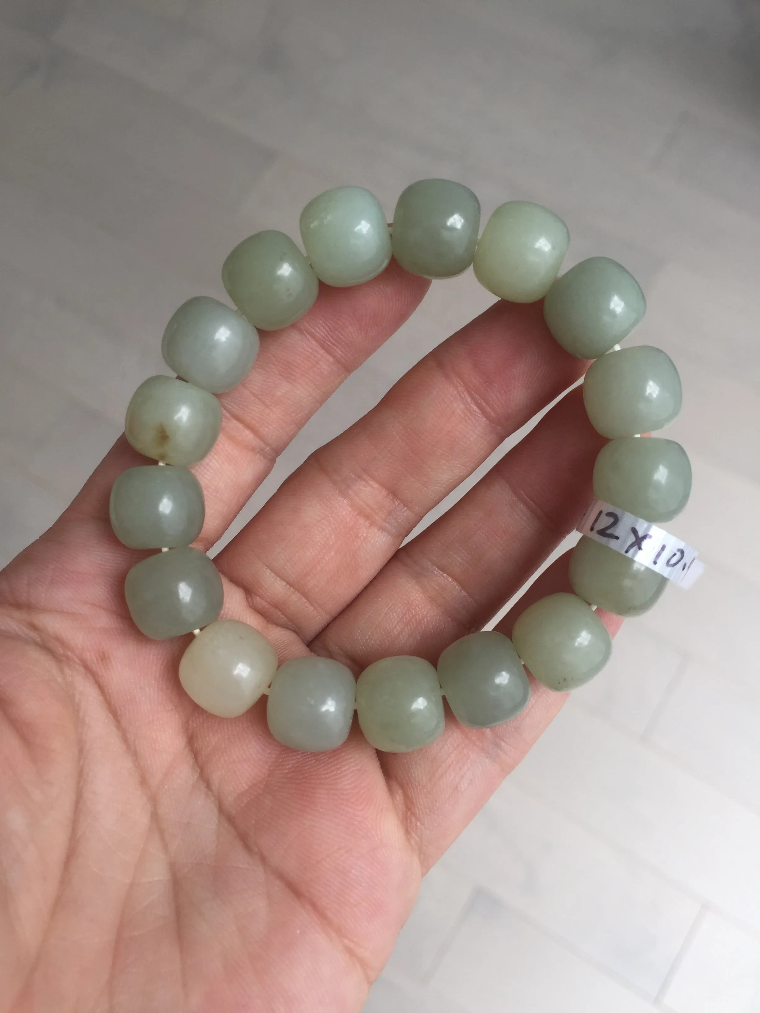 12x10.9mm 100% Natural light green/yellow vintage style nephrite Hetian Jade bead bracelet HE94