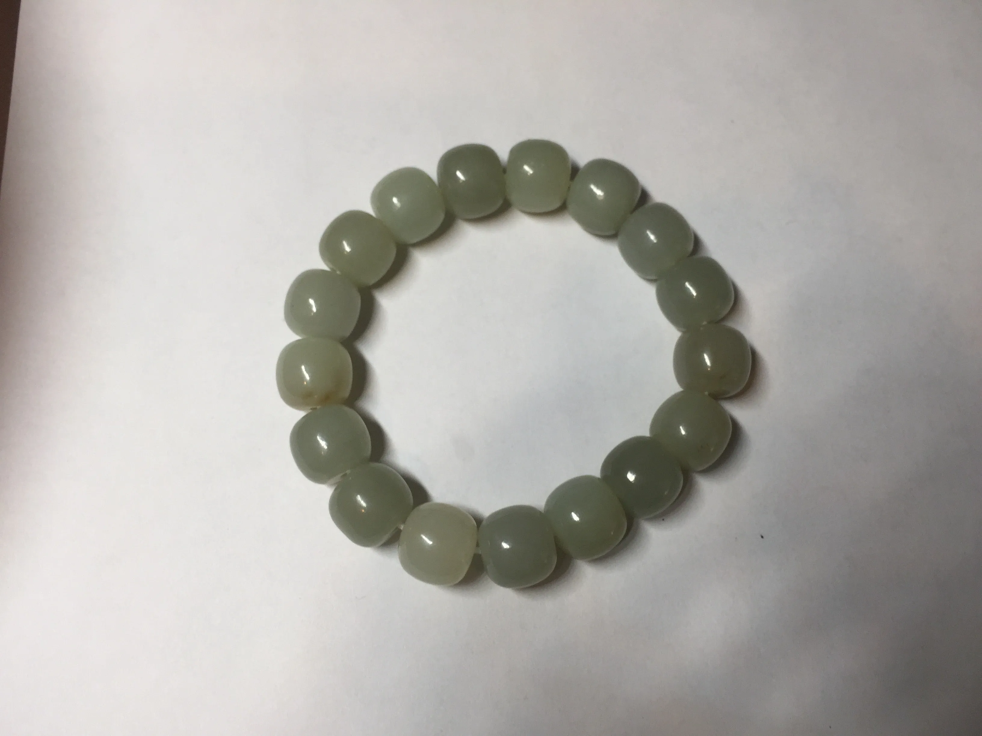 12x10.9mm 100% Natural light green/yellow vintage style nephrite Hetian Jade bead bracelet HE94