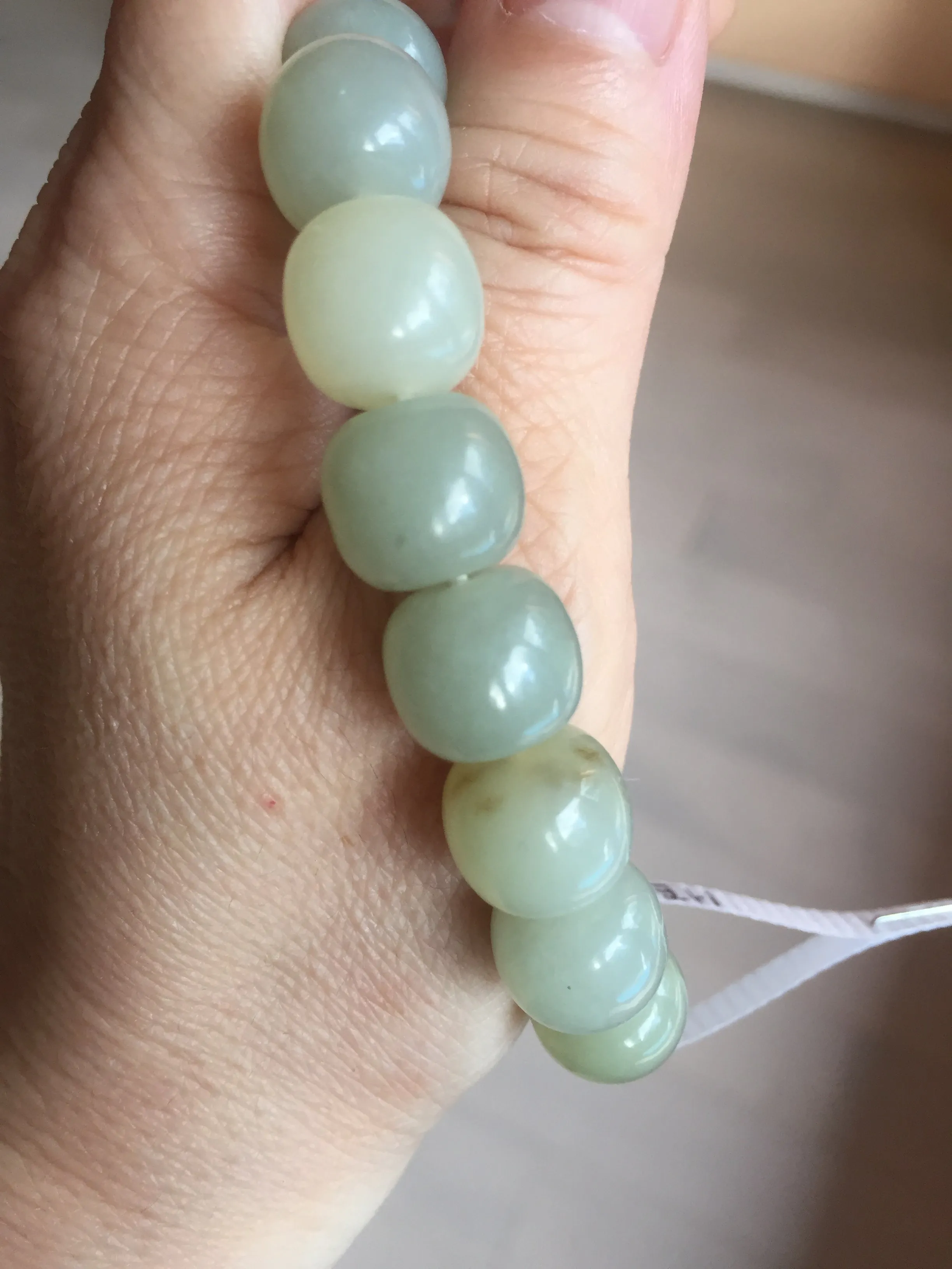 12x10.9mm 100% Natural light green/yellow vintage style nephrite Hetian Jade bead bracelet HE94