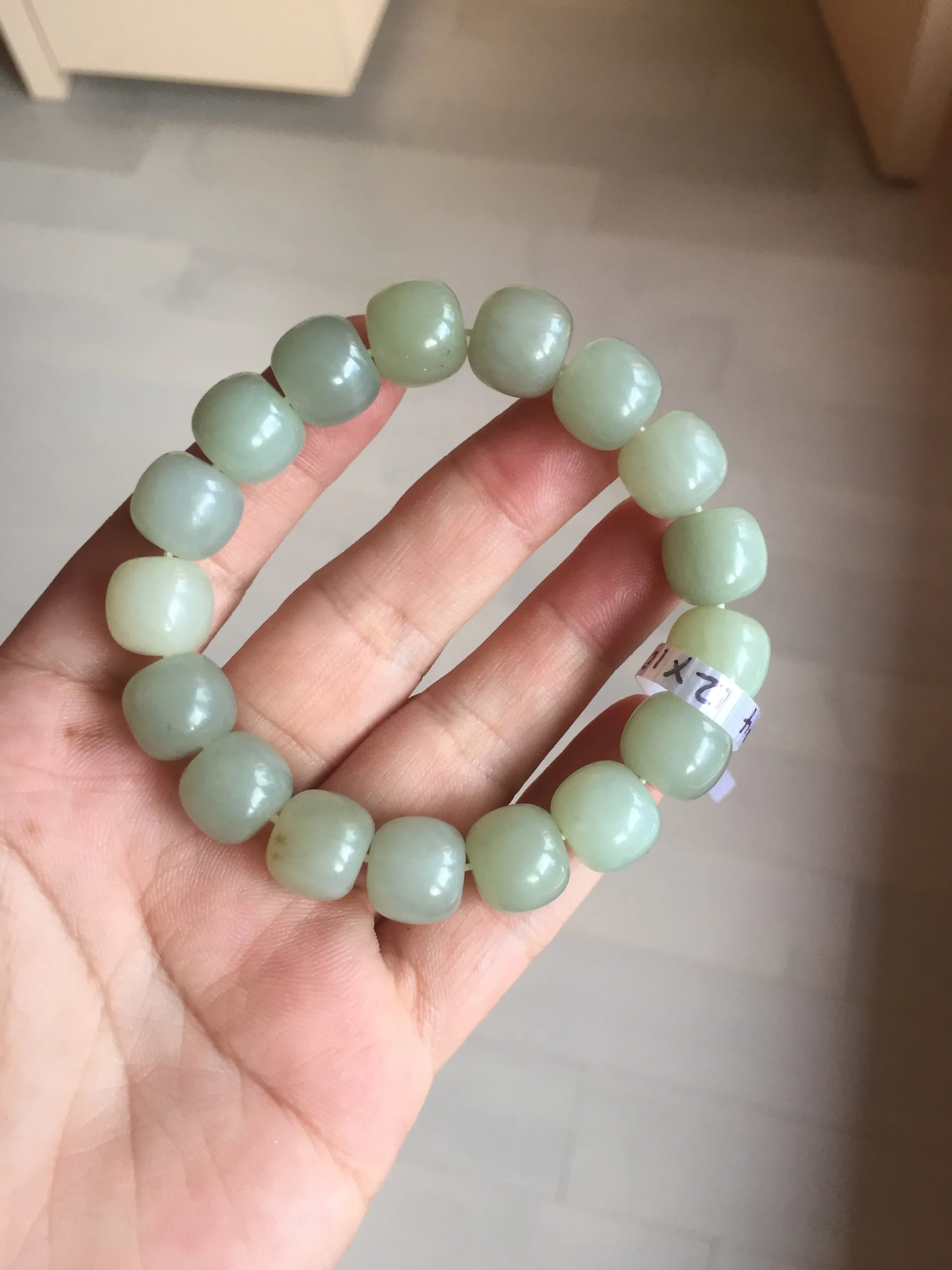 12x10.9mm 100% Natural light green/yellow vintage style nephrite Hetian Jade bead bracelet HE94
