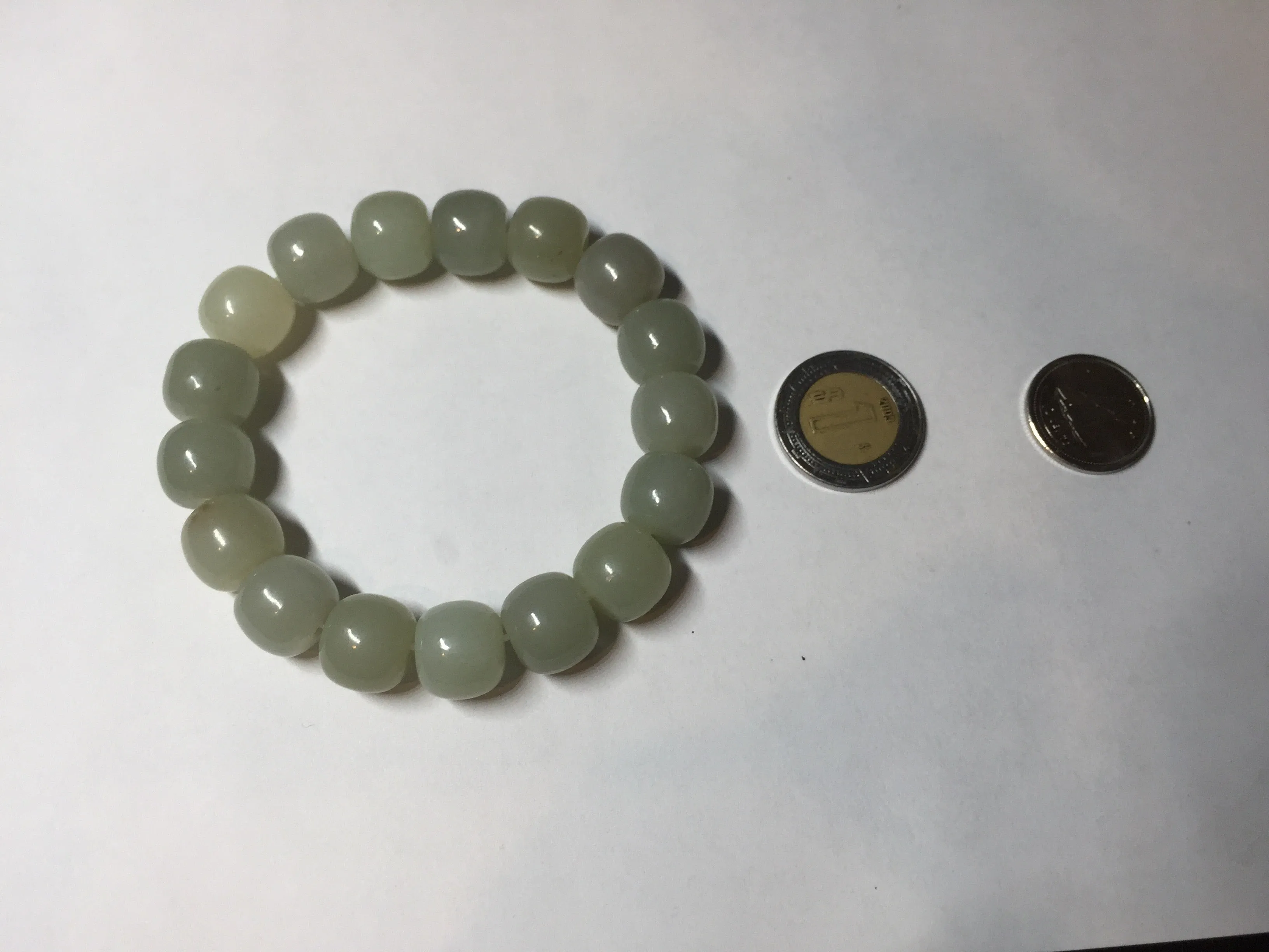 12x10.9mm 100% Natural light green/yellow vintage style nephrite Hetian Jade bead bracelet HE94