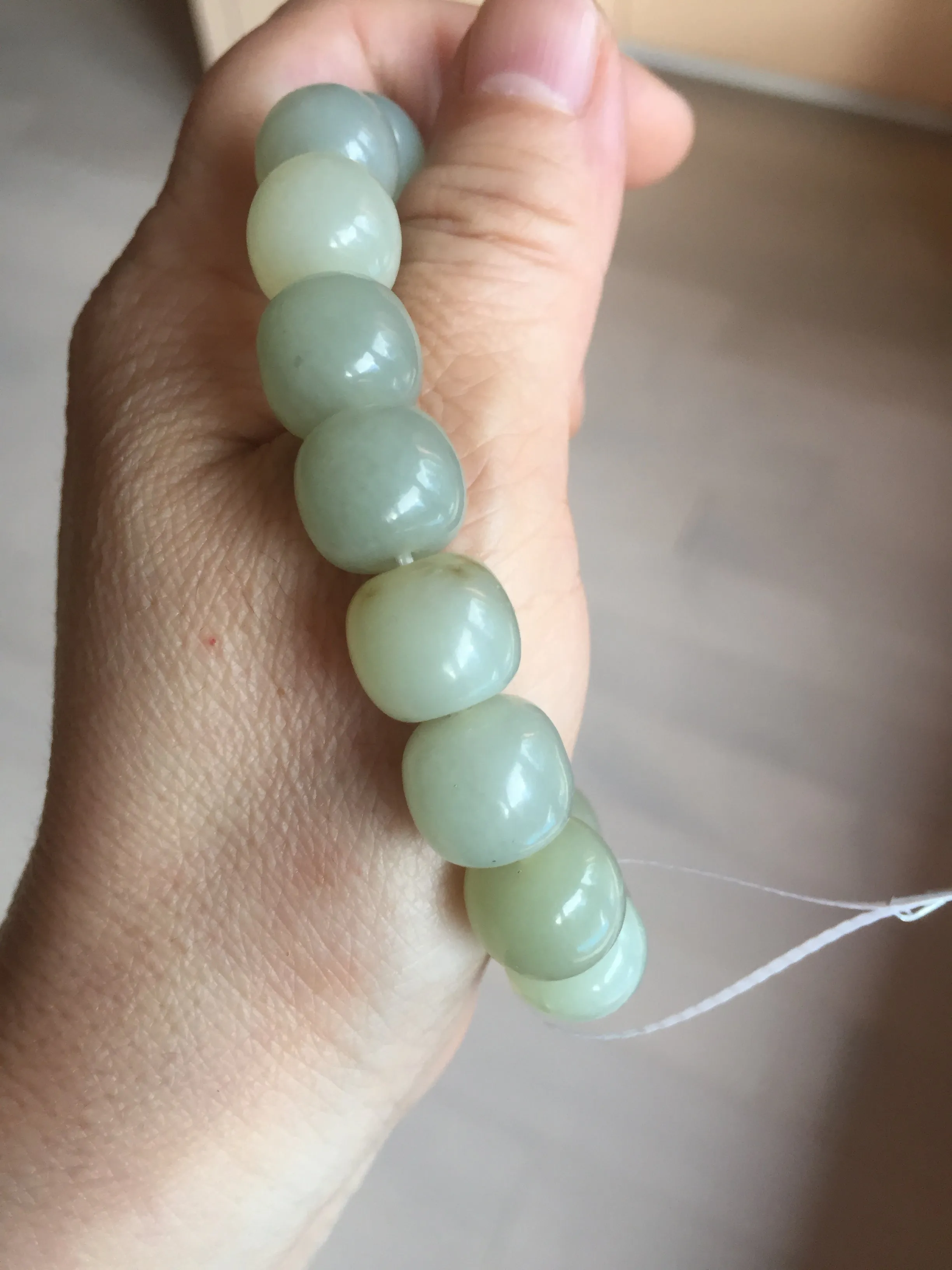 12x10.9mm 100% Natural light green/yellow vintage style nephrite Hetian Jade bead bracelet HE94