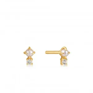 14ct Gold Pearl And White Sapphire Stud Earrings  EAU003-02YG