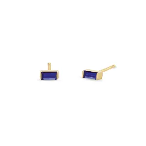 14k Blue Sapphire Baguette Studs | September Birthstone