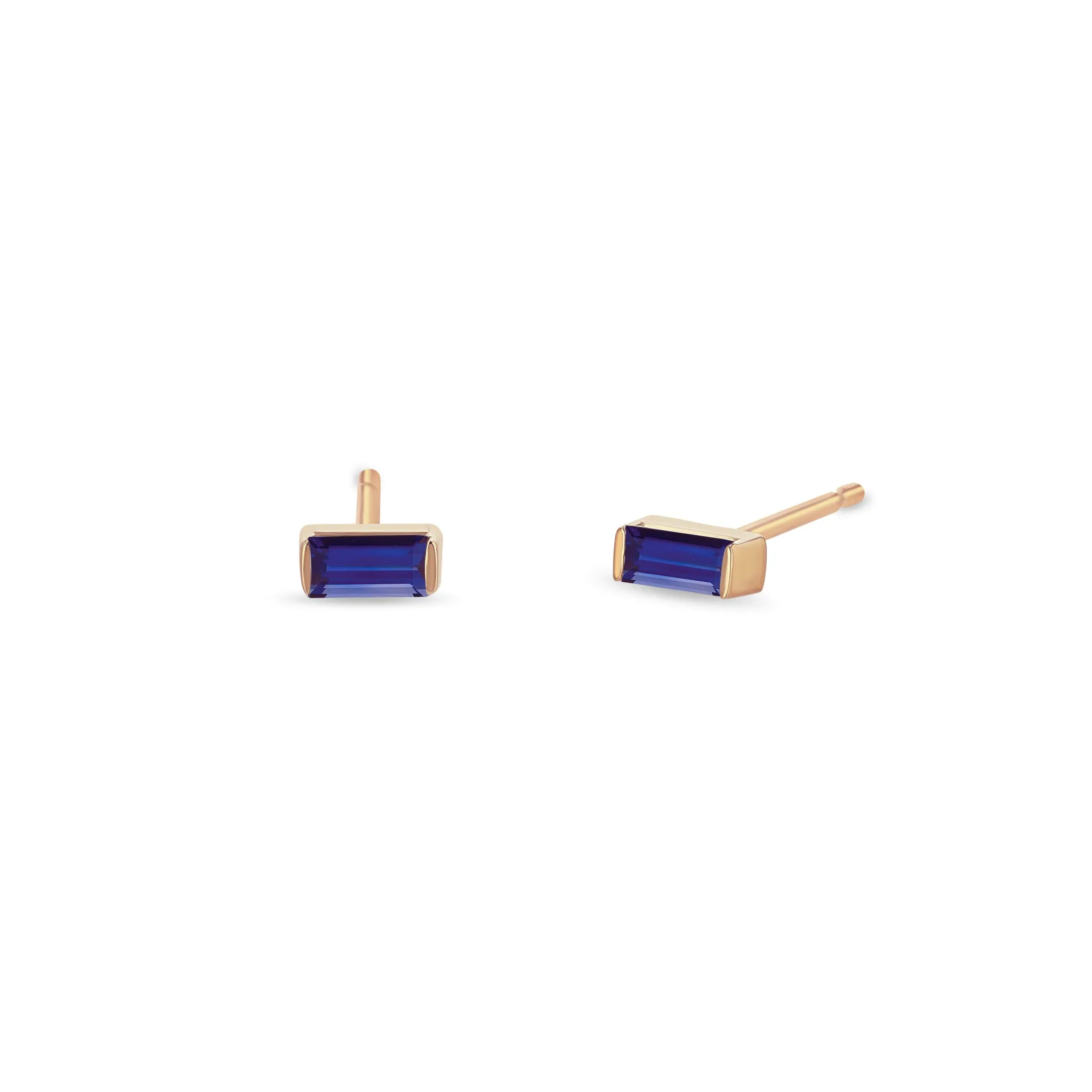 14k Blue Sapphire Baguette Studs | September Birthstone