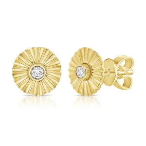 14K Gold & Diamond Classic Flutted Stud Earrings - 0.06ct