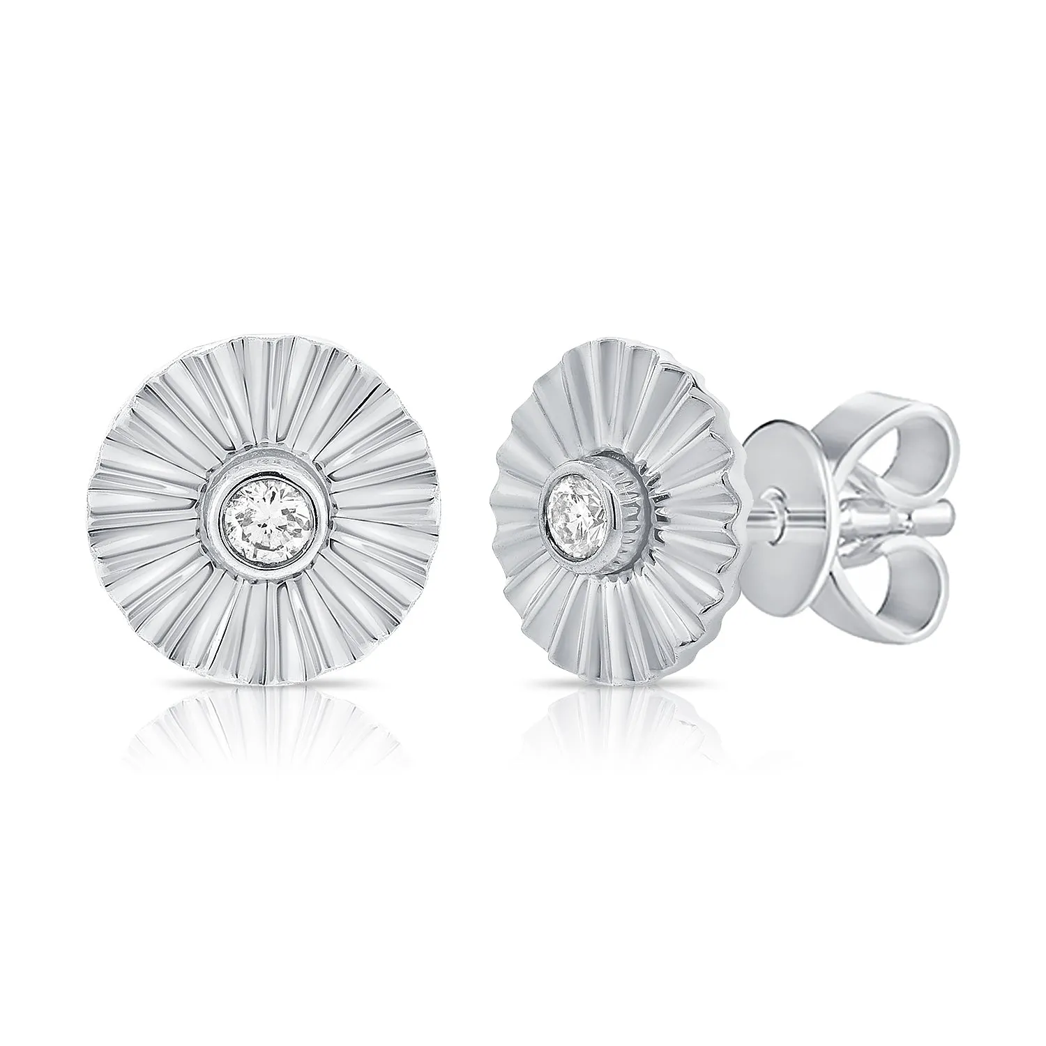 14K Gold & Diamond Classic Flutted Stud Earrings - 0.06ct