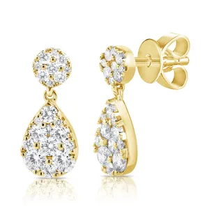 14k Gold & Diamond Dangle Stud Earrings - 0.58ct