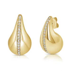14K Gold & Diamond Tear-Drop Earrings - 0.20ct