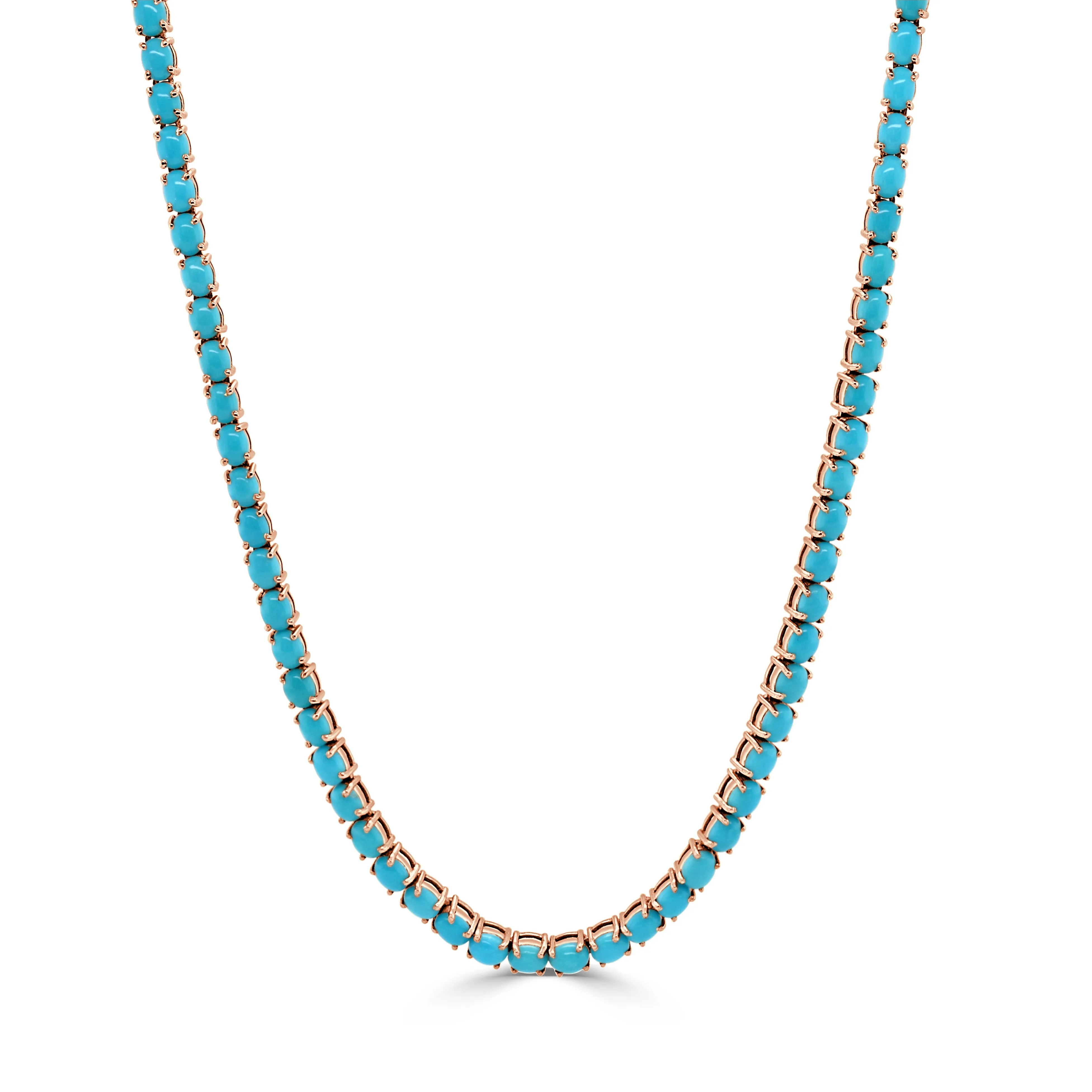 14K Gold & Turqouise Tennis Necklace -17.00ct