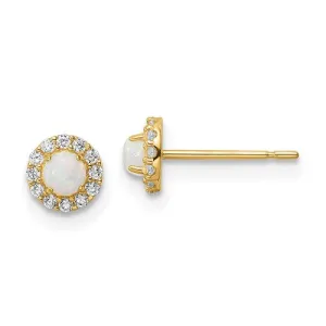14k Gold Created Opal and CZ Halo Post Earrings