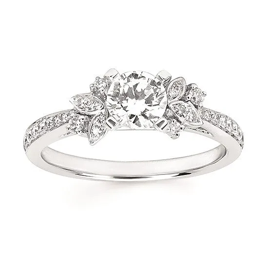 14K Gold Floral Inspired Diamond Engagemnt Ring- Semi-Mount