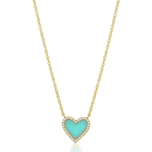 14k Gold, Turquoise & Diamond Heart Necklace