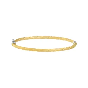 14K Gold Two-Tone Twisted Brushed Hinged Bangle