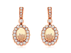 14K Rose Gold Opal and Diamond Earrings