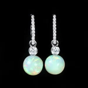 14K White Gold 7.52 CTW Opal and Diamond Dangle Earrings