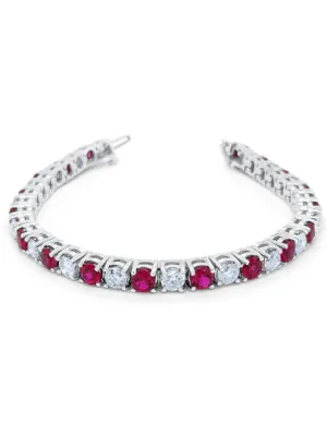 14k White Gold Ruby Tennis Bracelet with Natural Diamond