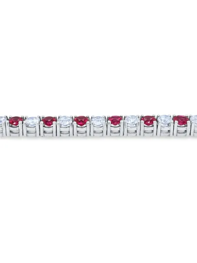 14k White Gold Ruby Tennis Bracelet with Natural Diamond