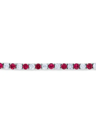14k White Gold Ruby Tennis Bracelet with Natural Diamond