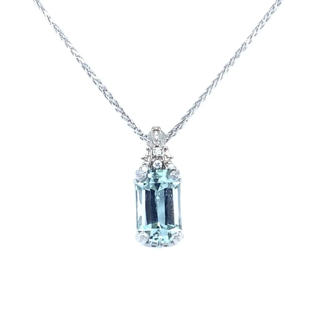 14K WHITE GOLD WITH 1.25CT AQUAMARINE AND .08CT DIAMONDS PENDANT AUSTIN, TX.