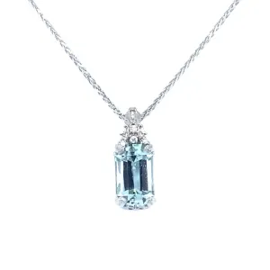 14K WHITE GOLD WITH 1.25CT AQUAMARINE AND .08CT DIAMONDS PENDANT AUSTIN, TX.