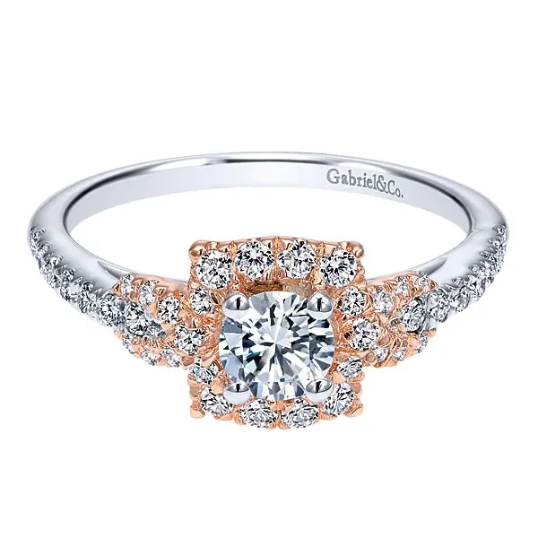 14k White/Rose Gold Round Halo