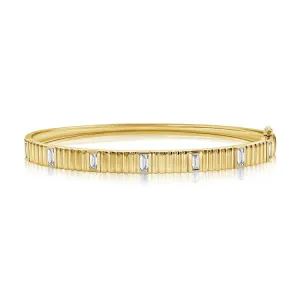 14K Yellow Gold Baguette Diamond Fluted Bangle