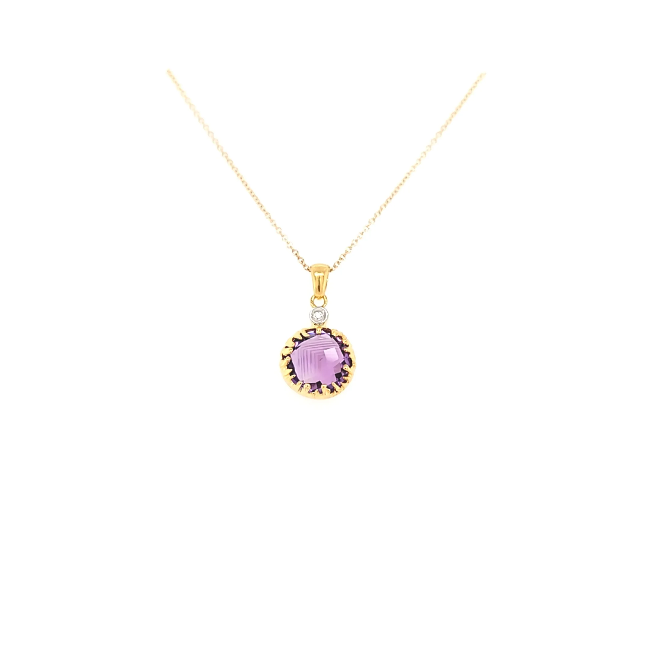 14k Yellow Gold Coral Style Mounted Amethyst Necklace (I7278)