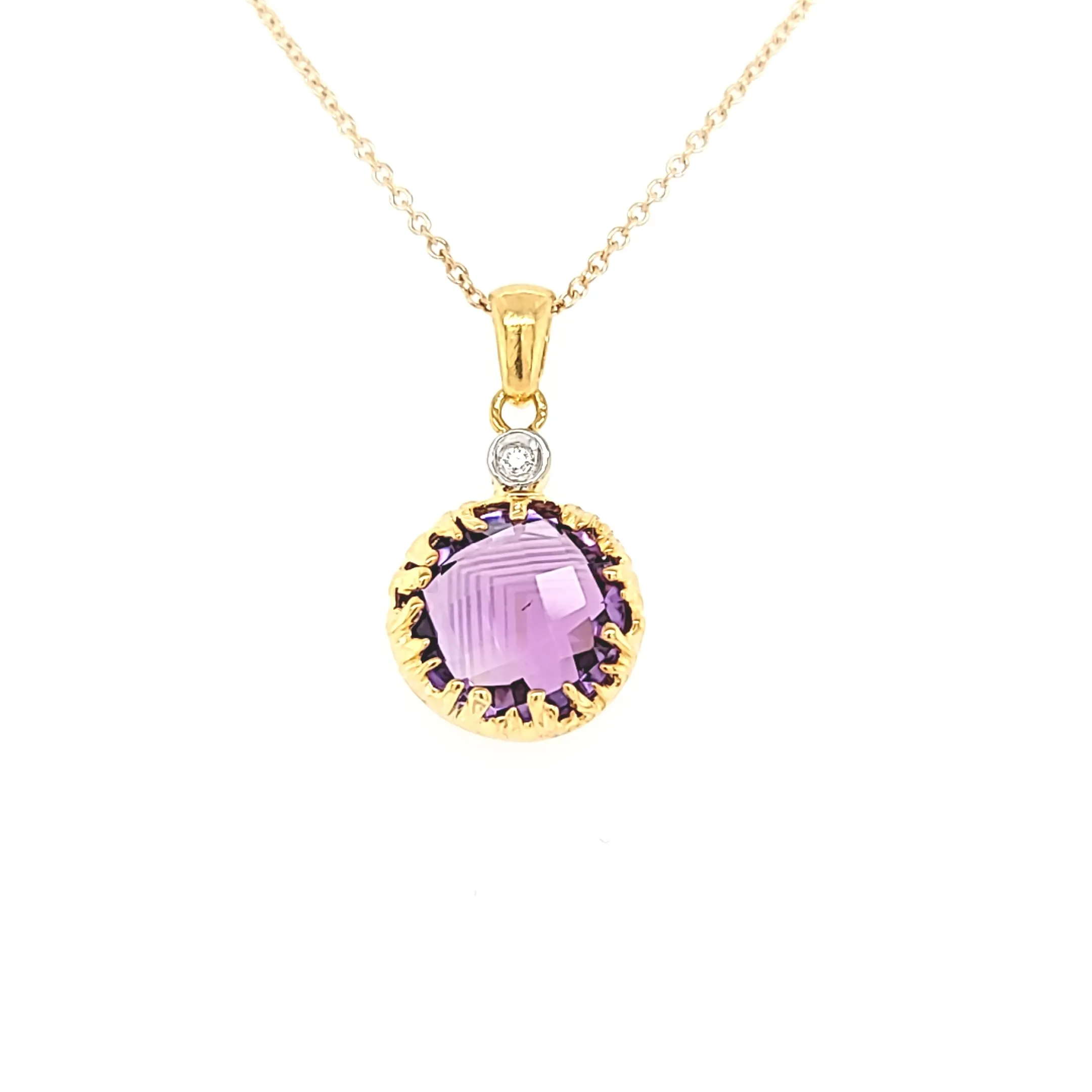 14k Yellow Gold Coral Style Mounted Amethyst Necklace (I7278)