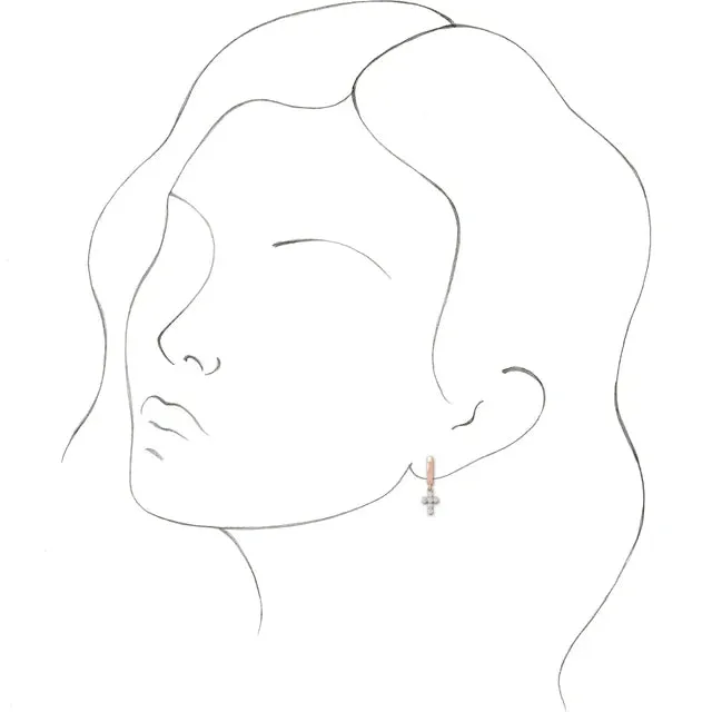 14K Yellow Gold Cultured White Seed Pearl Cross Hoop Earrings