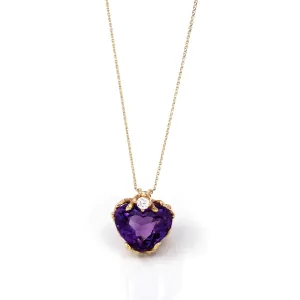 14k Yellow Gold Genuine AAA Royal Amethyst Pendant Necklace