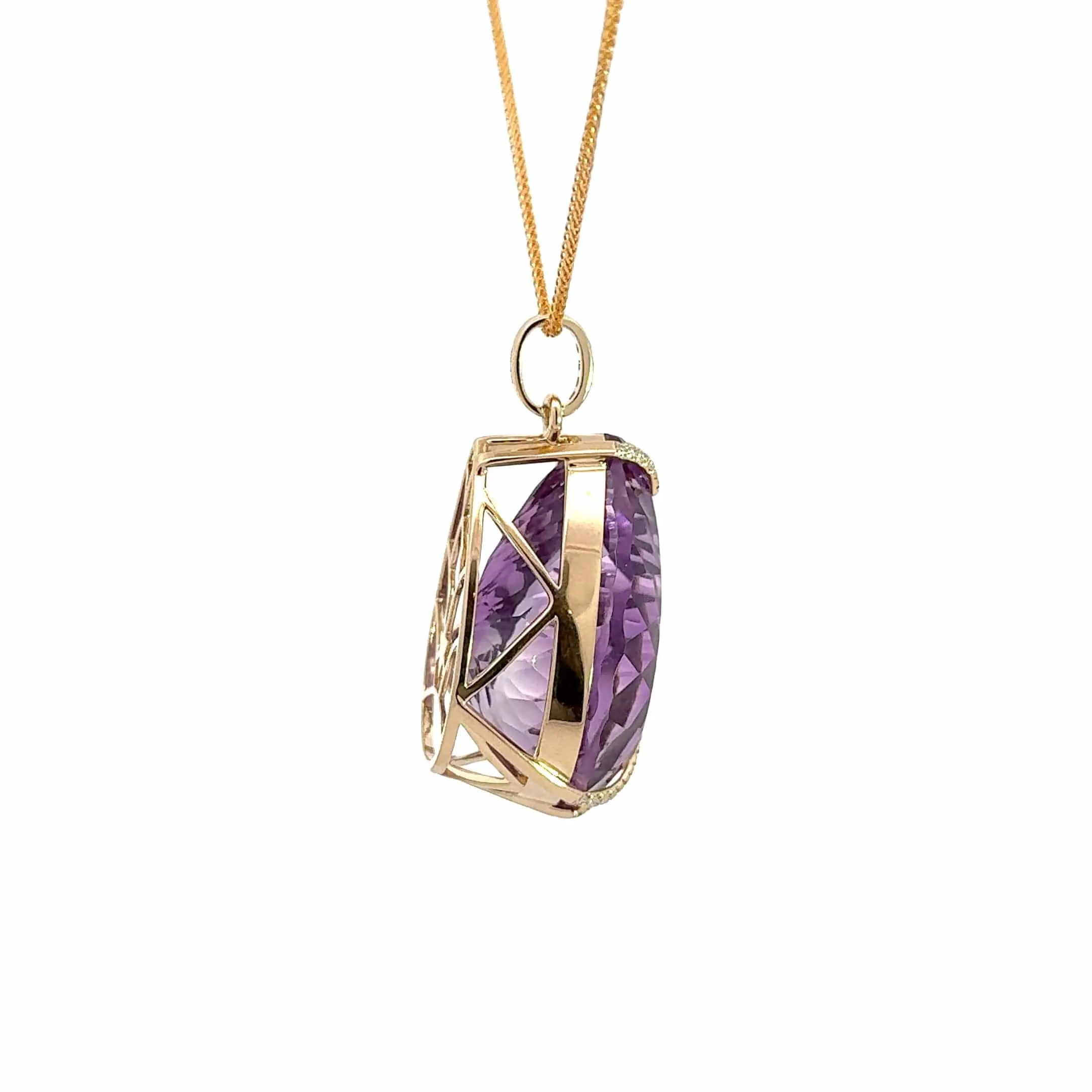 14k Yellow Gold Genuine Amethyst and Diamond Pendant Necklace