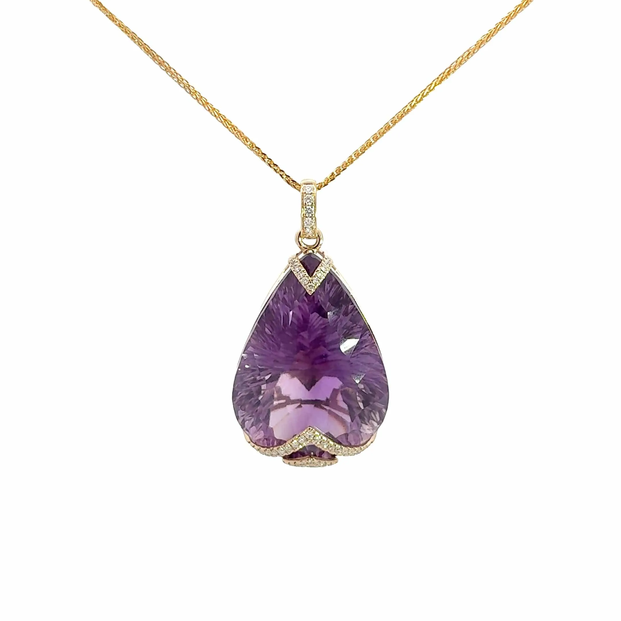 14k Yellow Gold Genuine Amethyst and Diamond Pendant Necklace