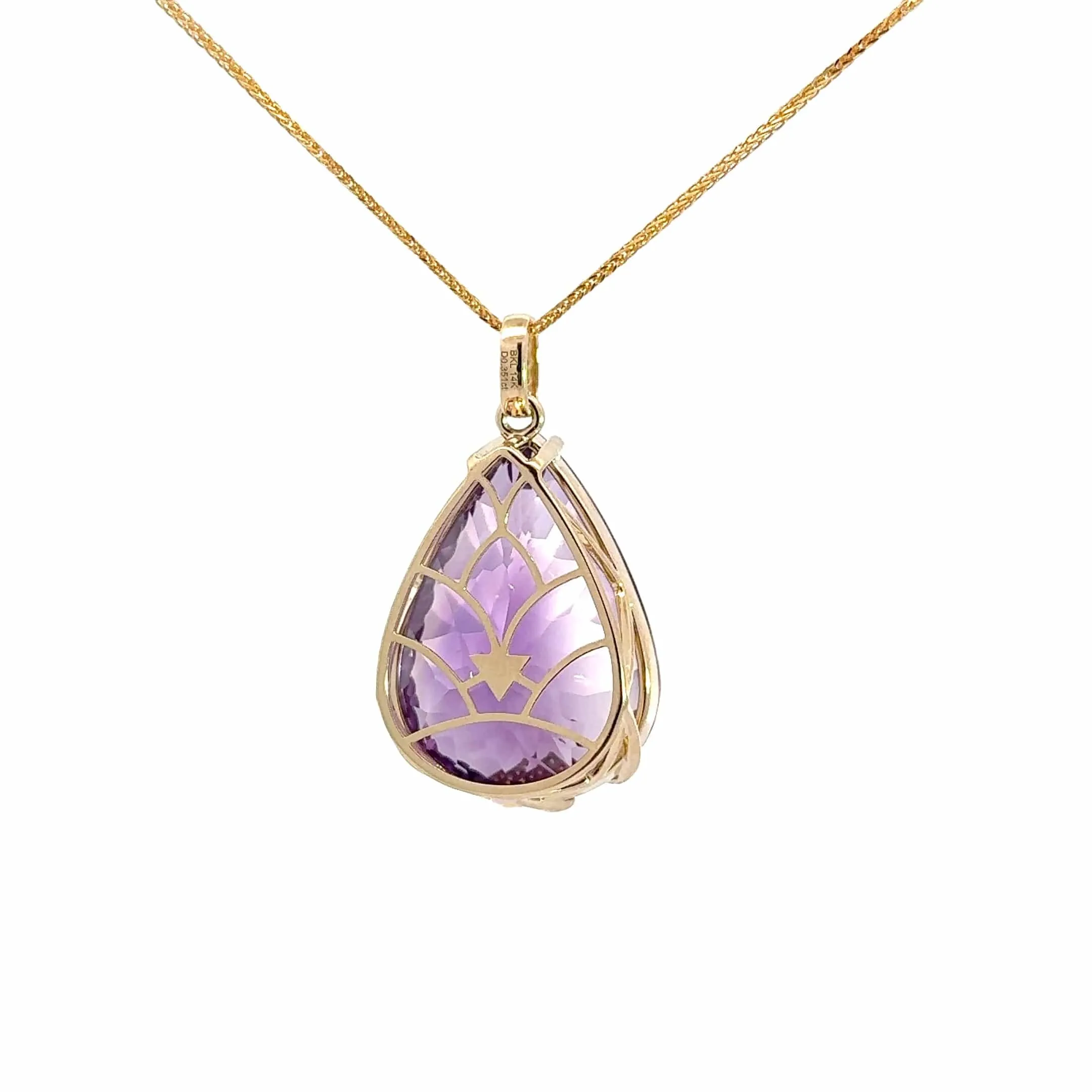 14k Yellow Gold Genuine Amethyst and Diamond Pendant Necklace