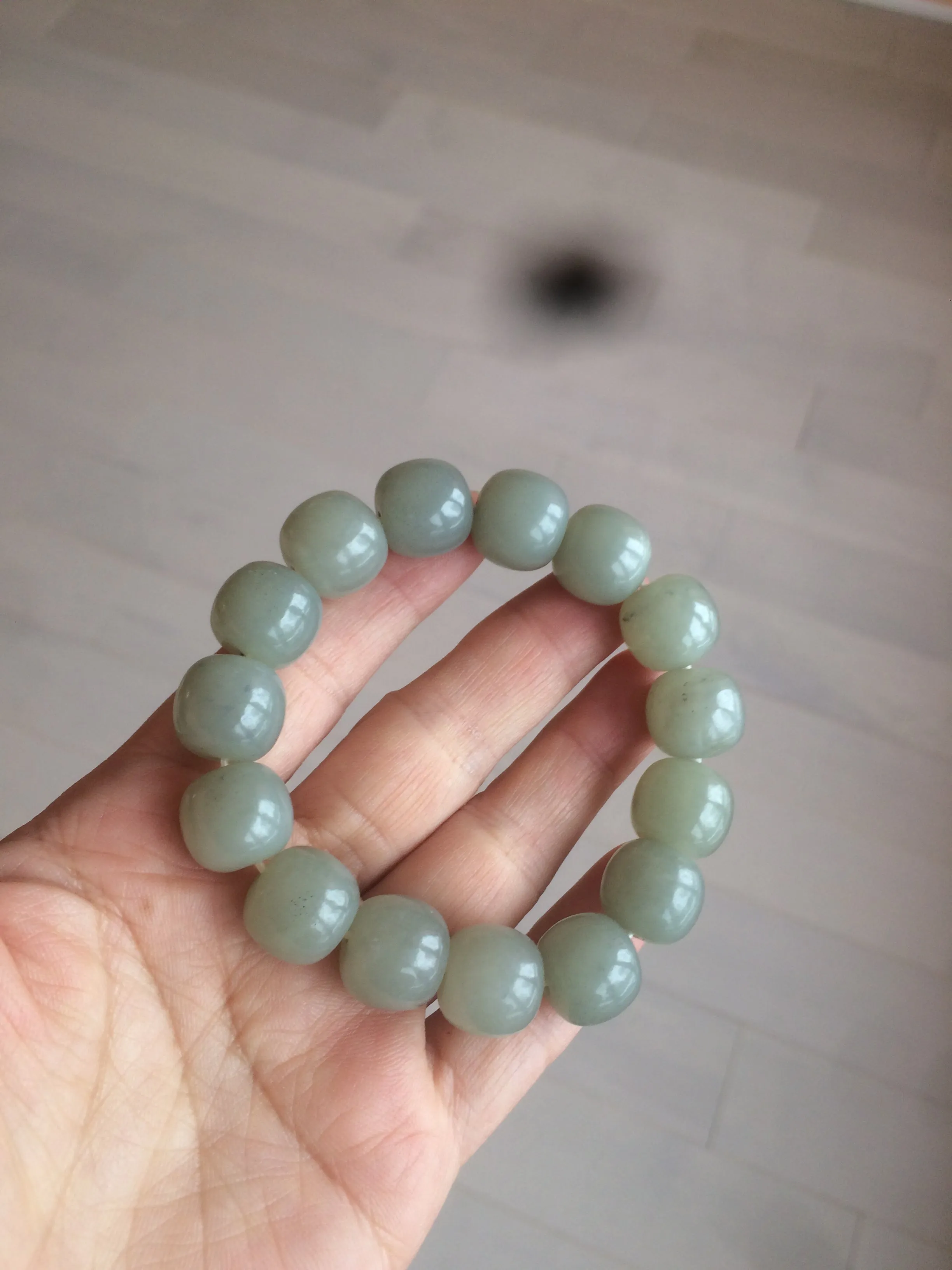 14x13mm 100% Natural light green/gray vintage style nephrite Hetian Jade bead bracelet HF28