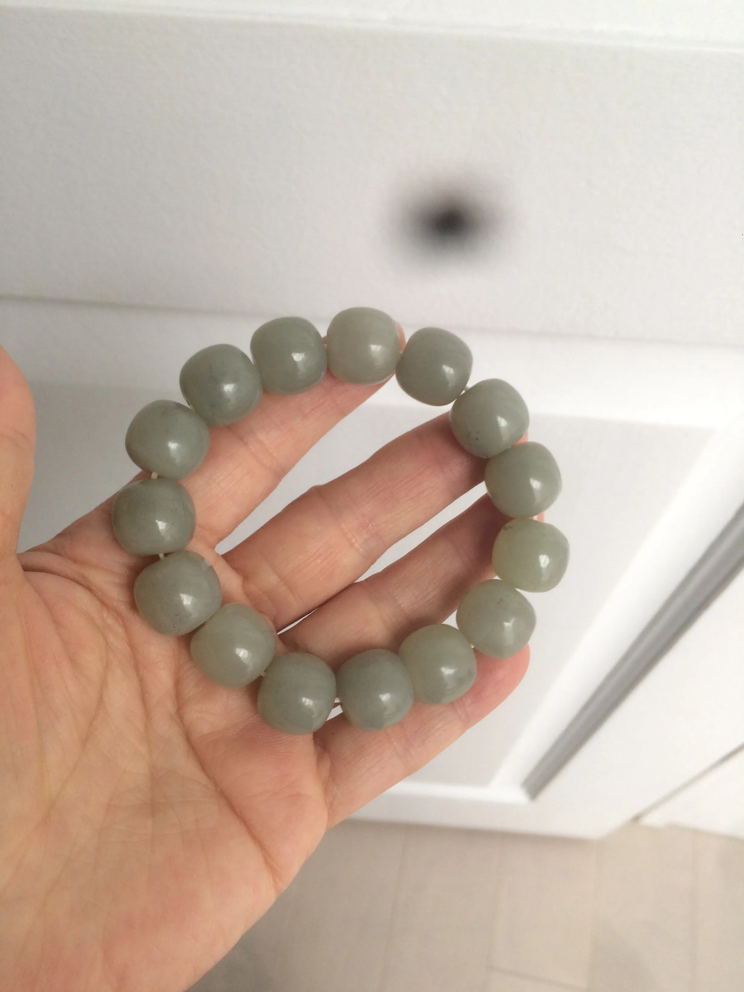 14x13mm 100% Natural light green/gray vintage style nephrite Hetian Jade bead bracelet HF28