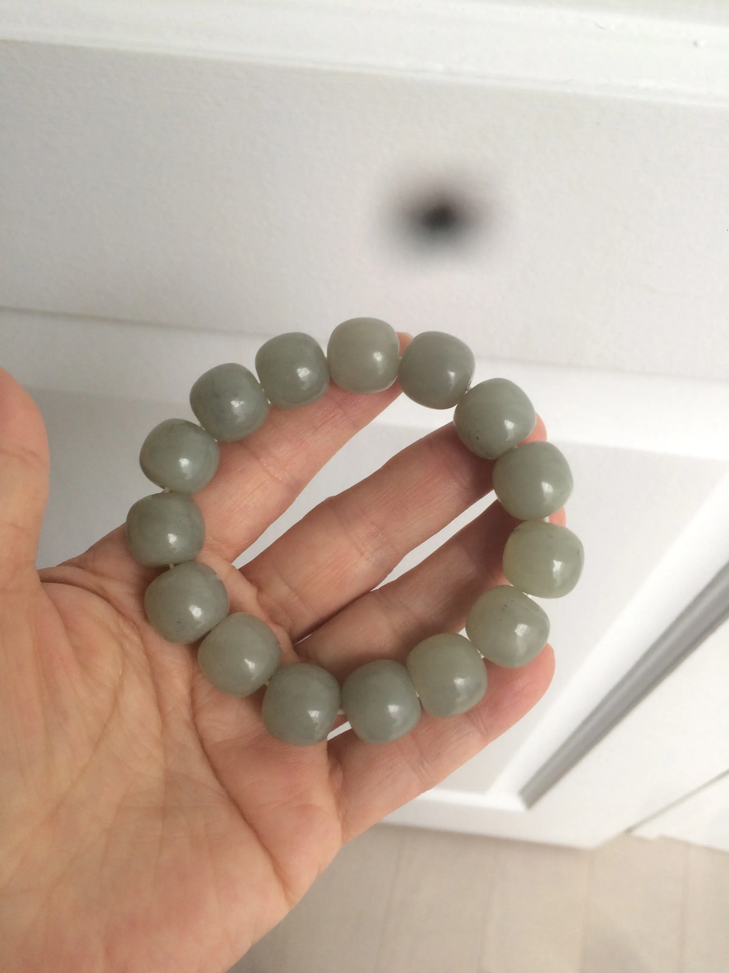 14x13mm 100% Natural light green/gray vintage style nephrite Hetian Jade bead bracelet HF28