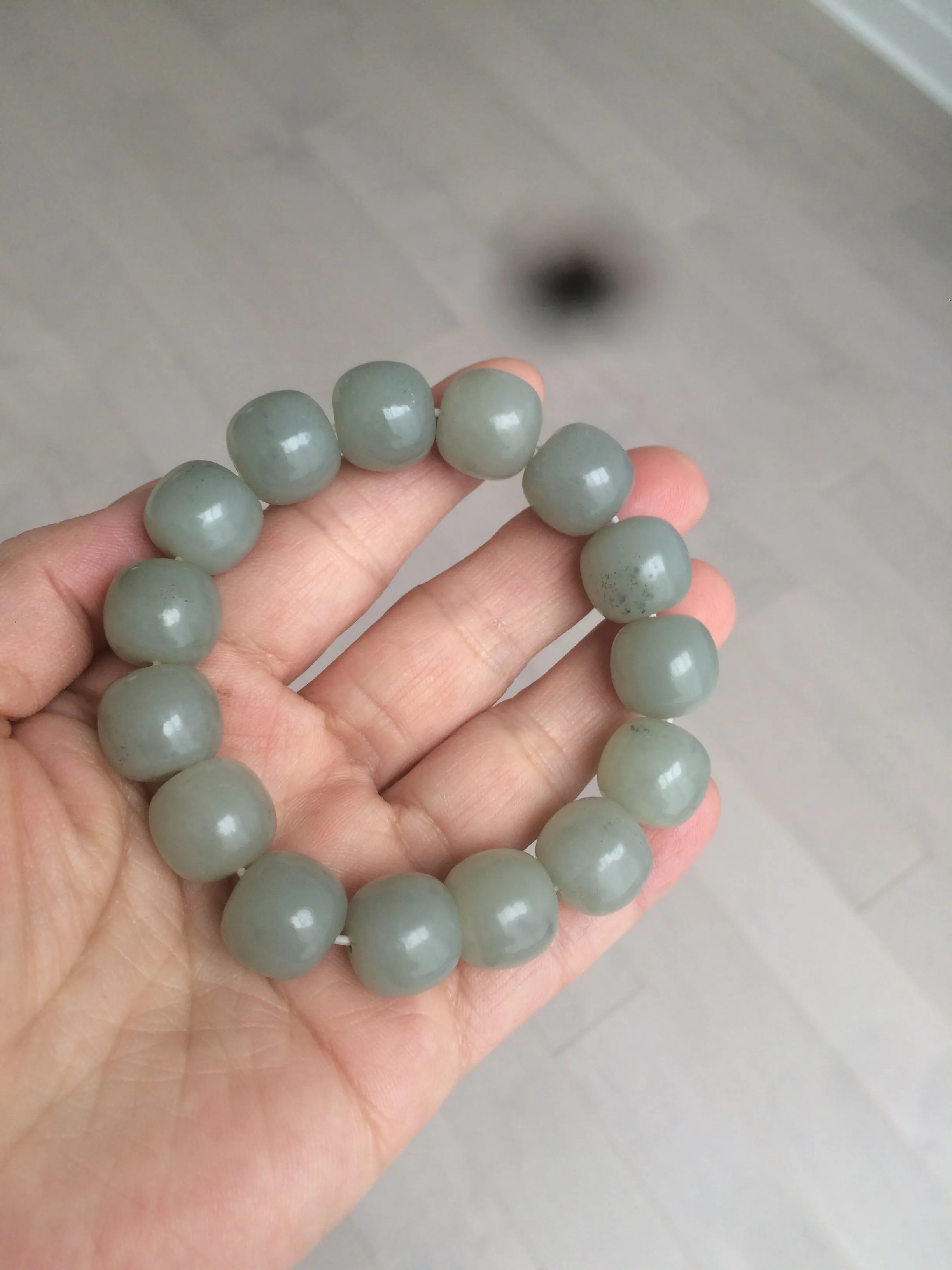 14x13mm 100% Natural light green/gray vintage style nephrite Hetian Jade bead bracelet HF28