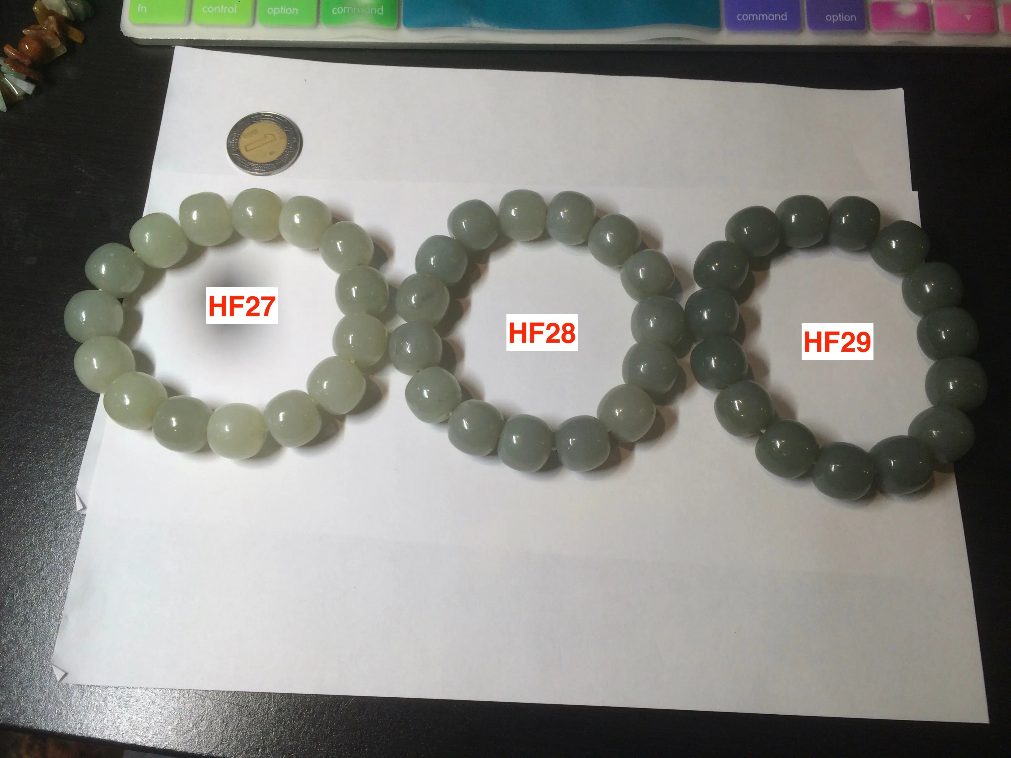 14x13mm 100% Natural light green/gray vintage style nephrite Hetian Jade bead bracelet HF28