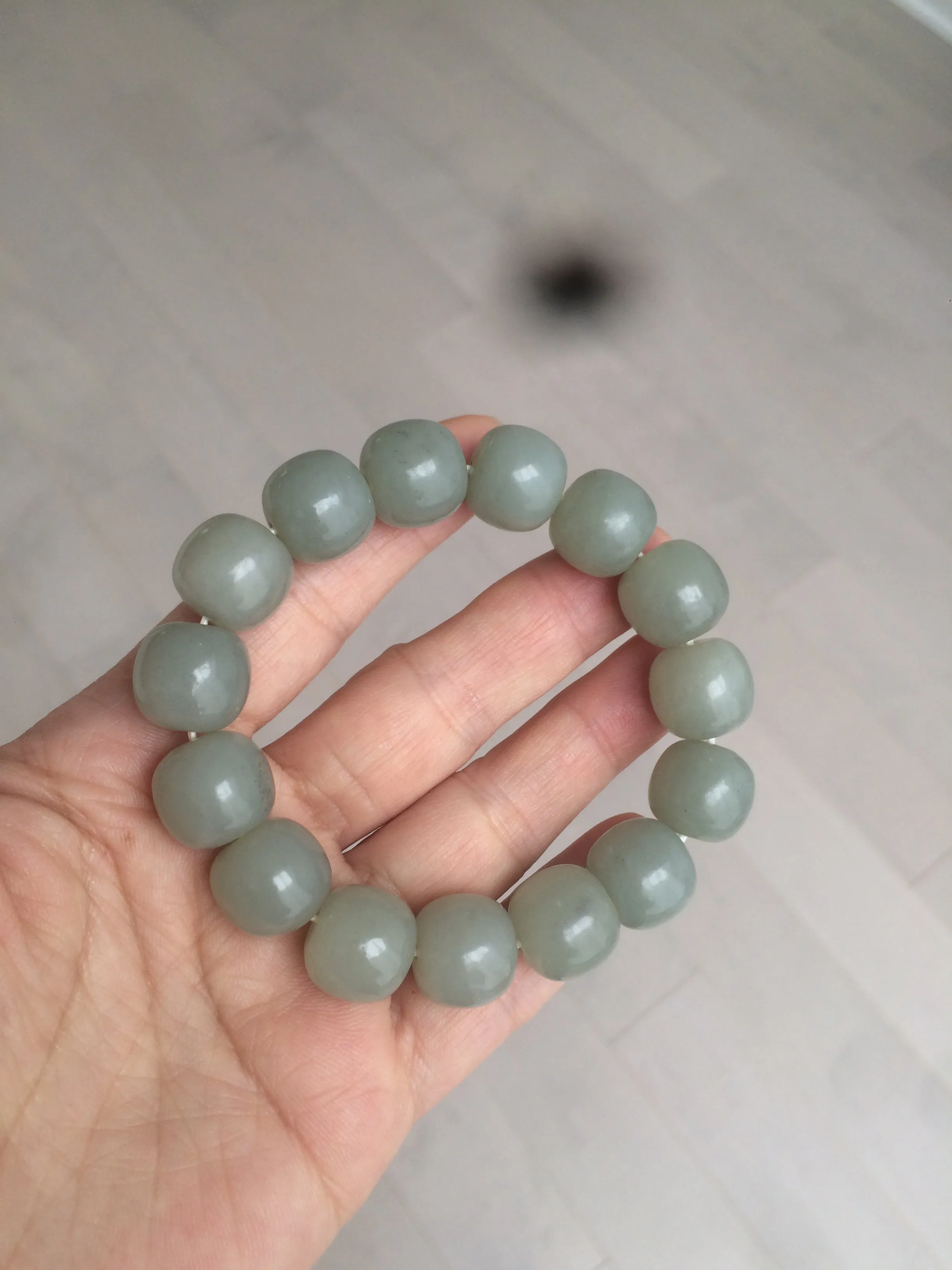 14x13mm 100% Natural light green/gray vintage style nephrite Hetian Jade bead bracelet HF28