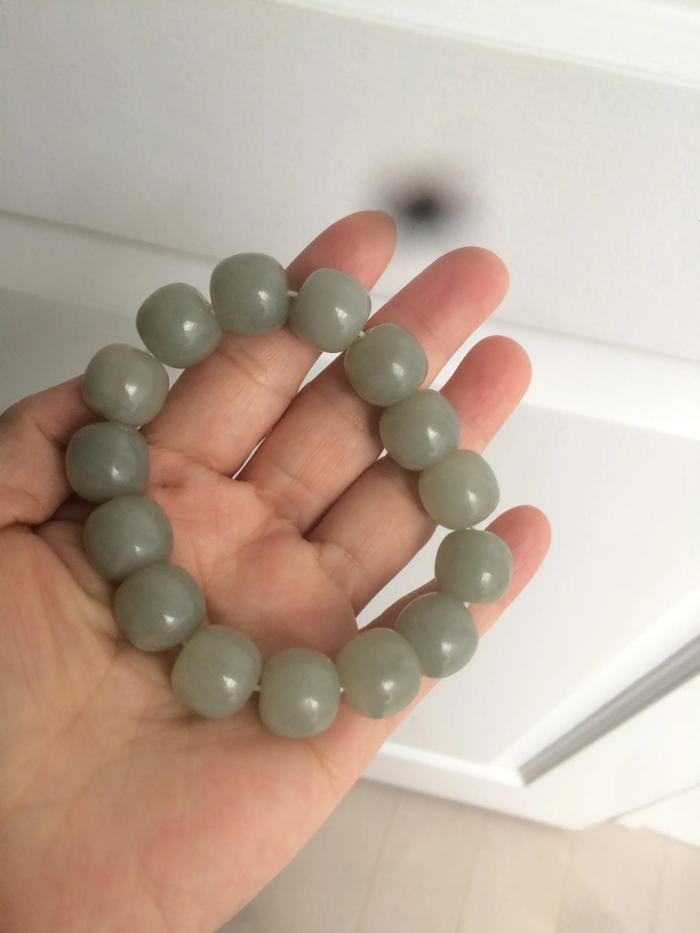 14x13mm 100% Natural light green/gray vintage style nephrite Hetian Jade bead bracelet HF28