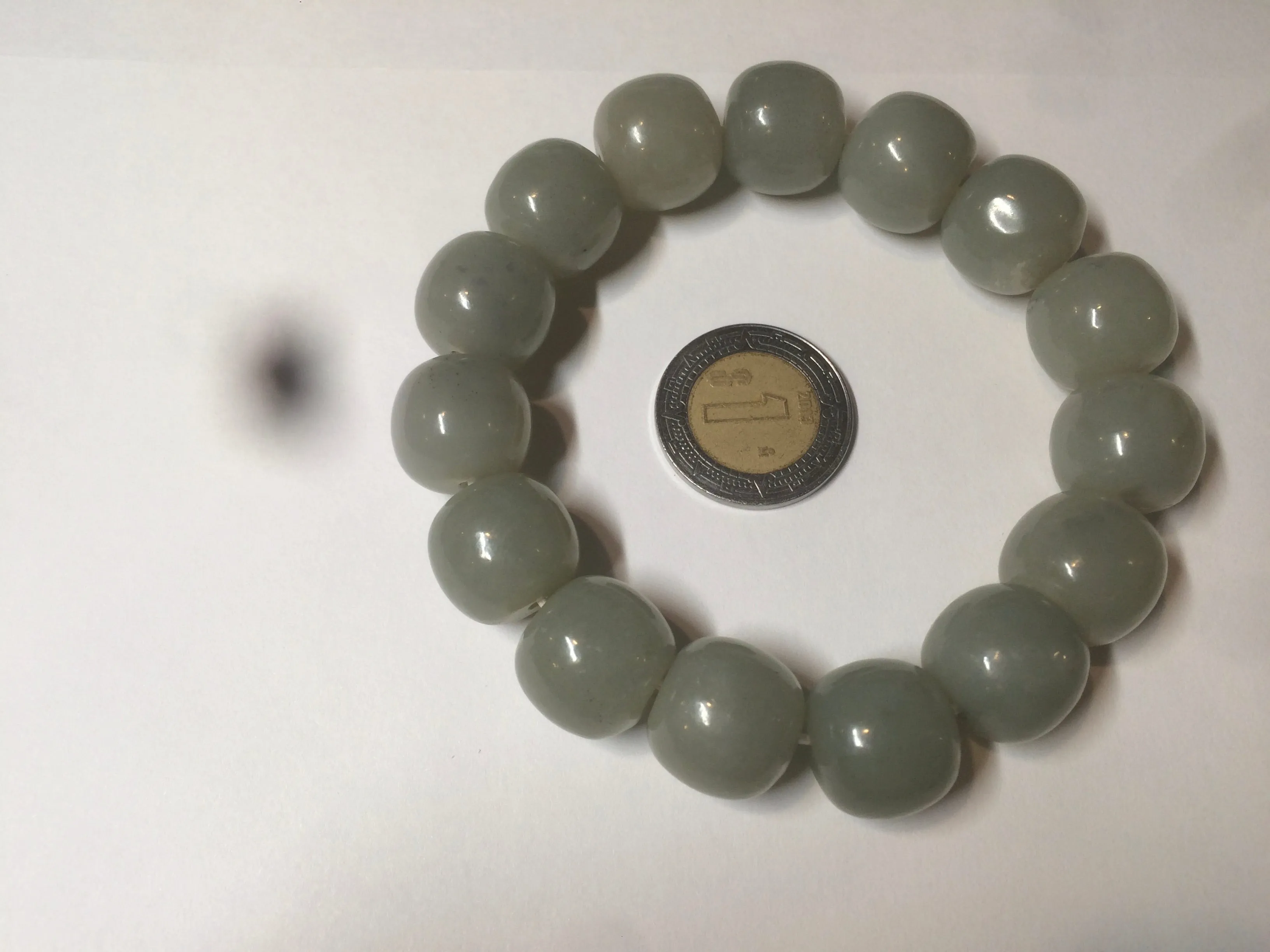 14x13mm 100% Natural light green/gray vintage style nephrite Hetian Jade bead bracelet HF28