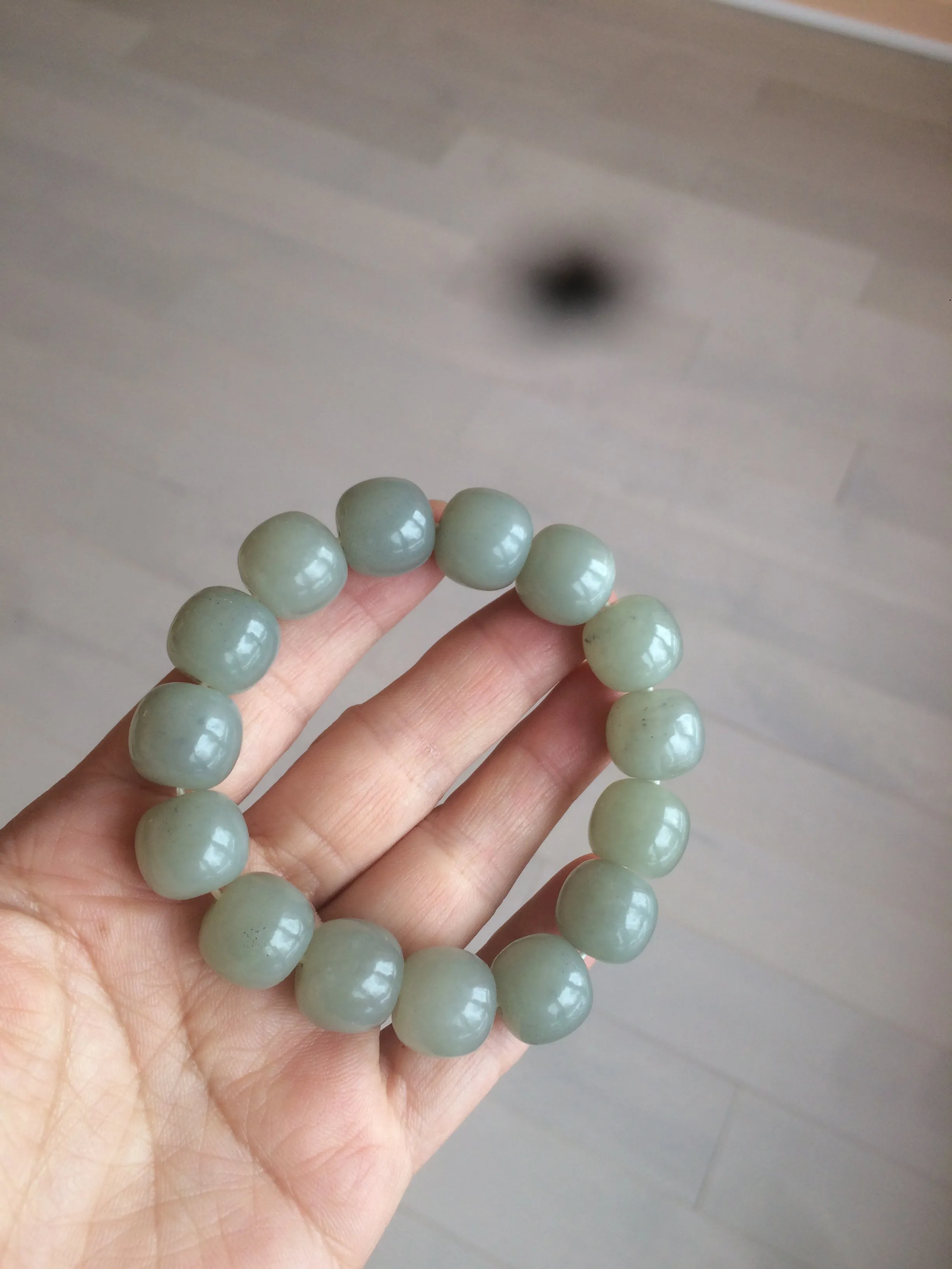 14x13mm 100% Natural light green/gray vintage style nephrite Hetian Jade bead bracelet HF28