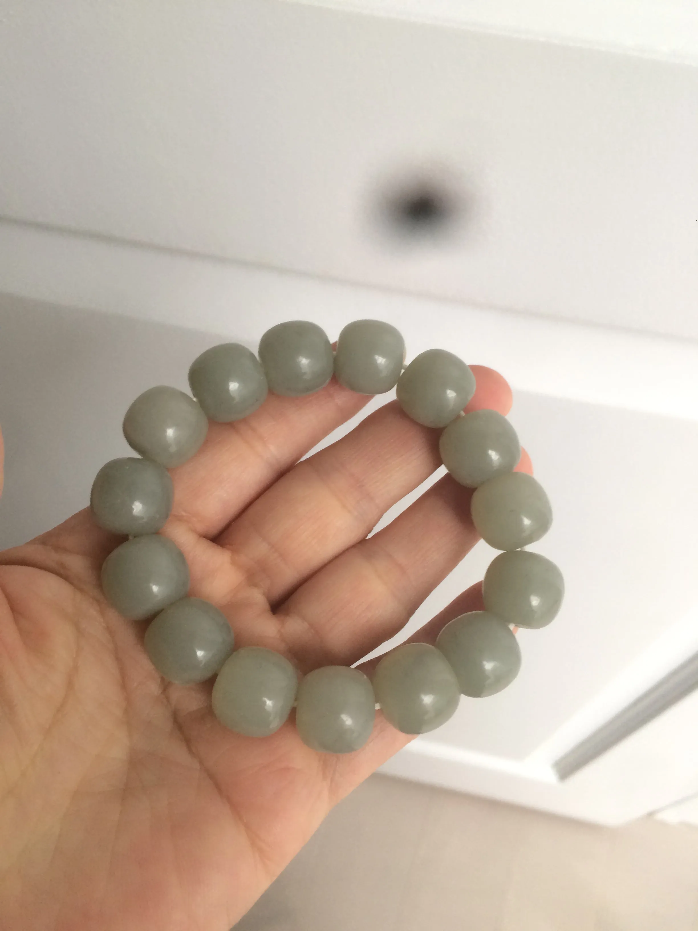 14x13mm 100% Natural light green/gray vintage style nephrite Hetian Jade bead bracelet HF28