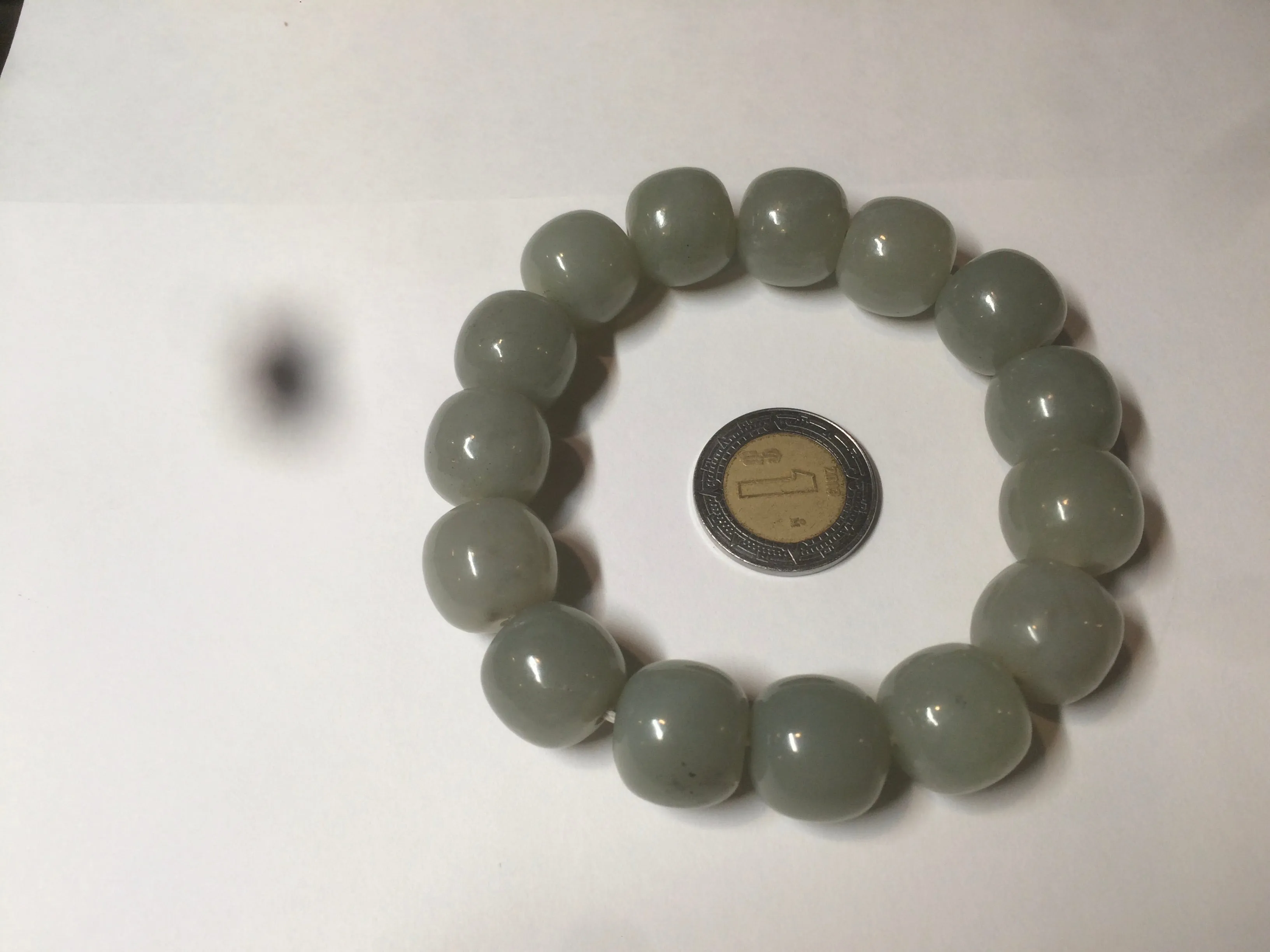 14x13mm 100% Natural light green/gray vintage style nephrite Hetian Jade bead bracelet HF28