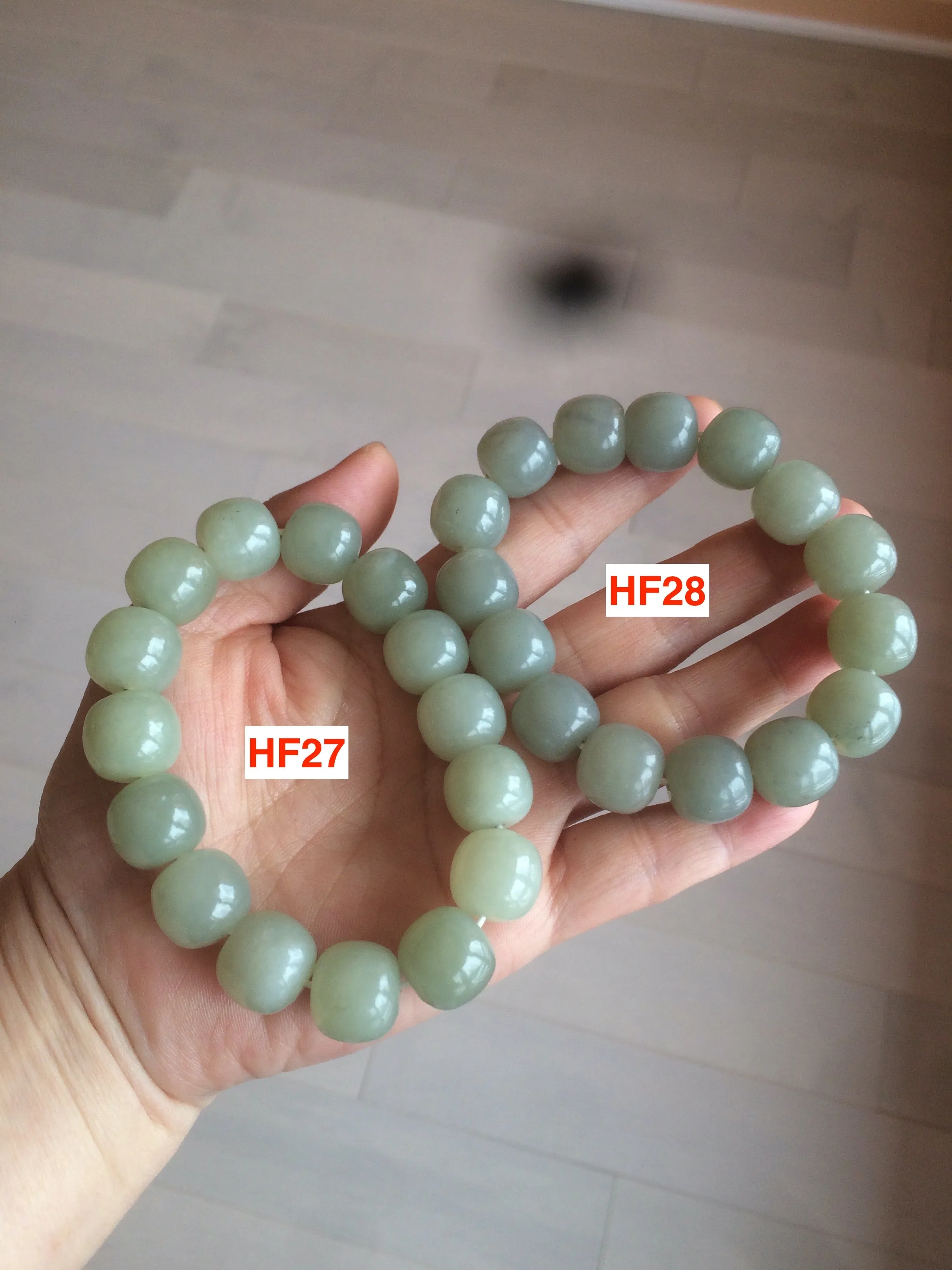 14x13mm 100% Natural light green/gray vintage style nephrite Hetian Jade bead bracelet HF28