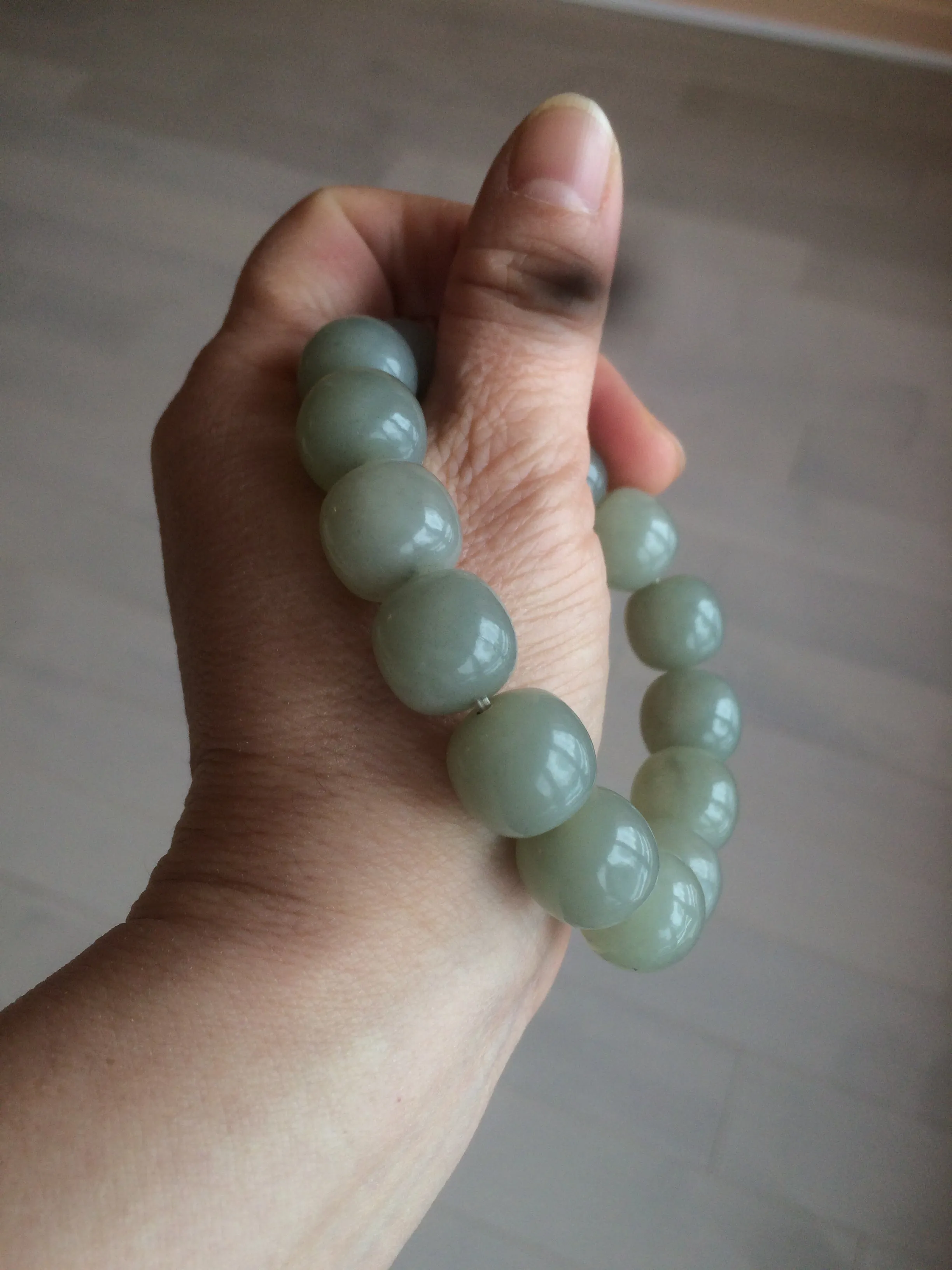 14x13mm 100% Natural light green/gray vintage style nephrite Hetian Jade bead bracelet HF28