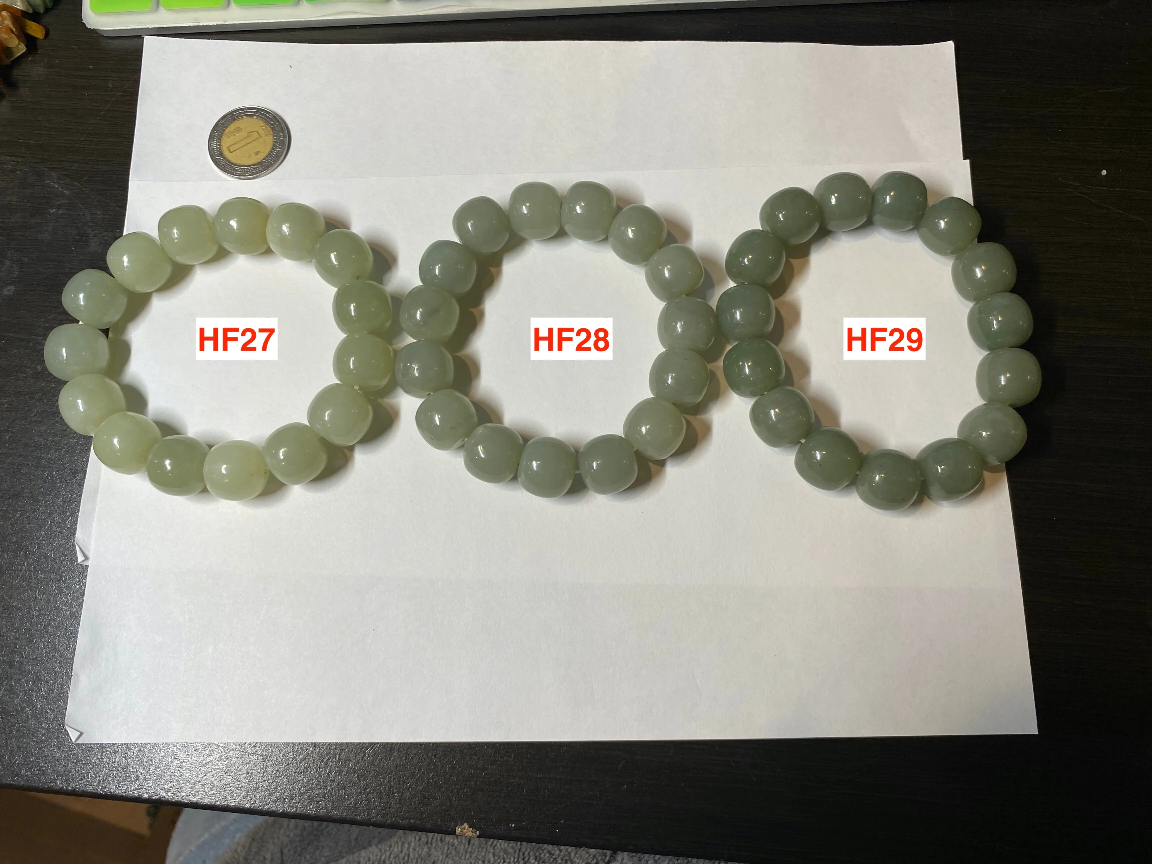 14x13mm 100% Natural light green/gray vintage style nephrite Hetian Jade bead bracelet HF28