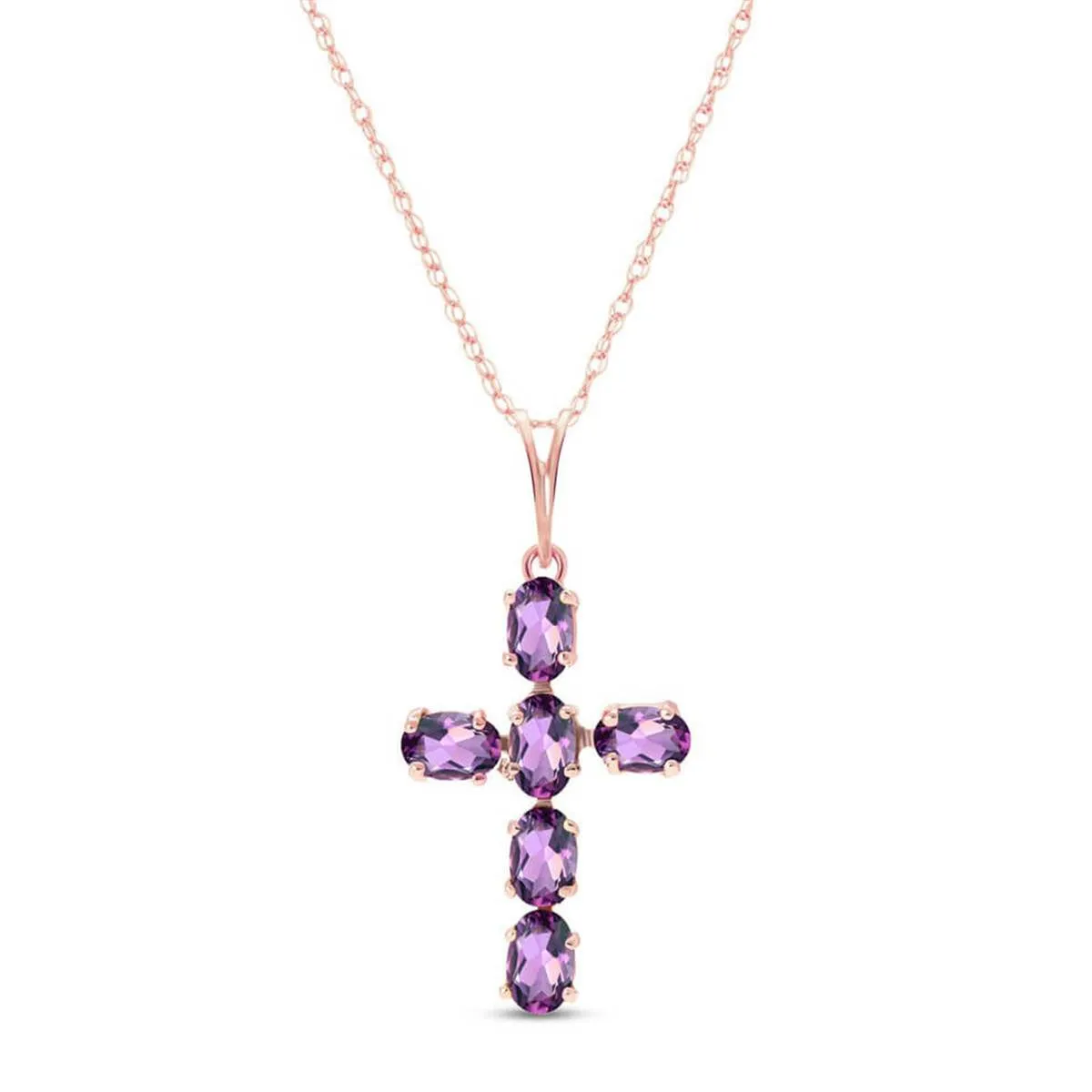 1.5 Carat 14K Solid Rose Gold Cross Necklace Natural Purple Amethyst